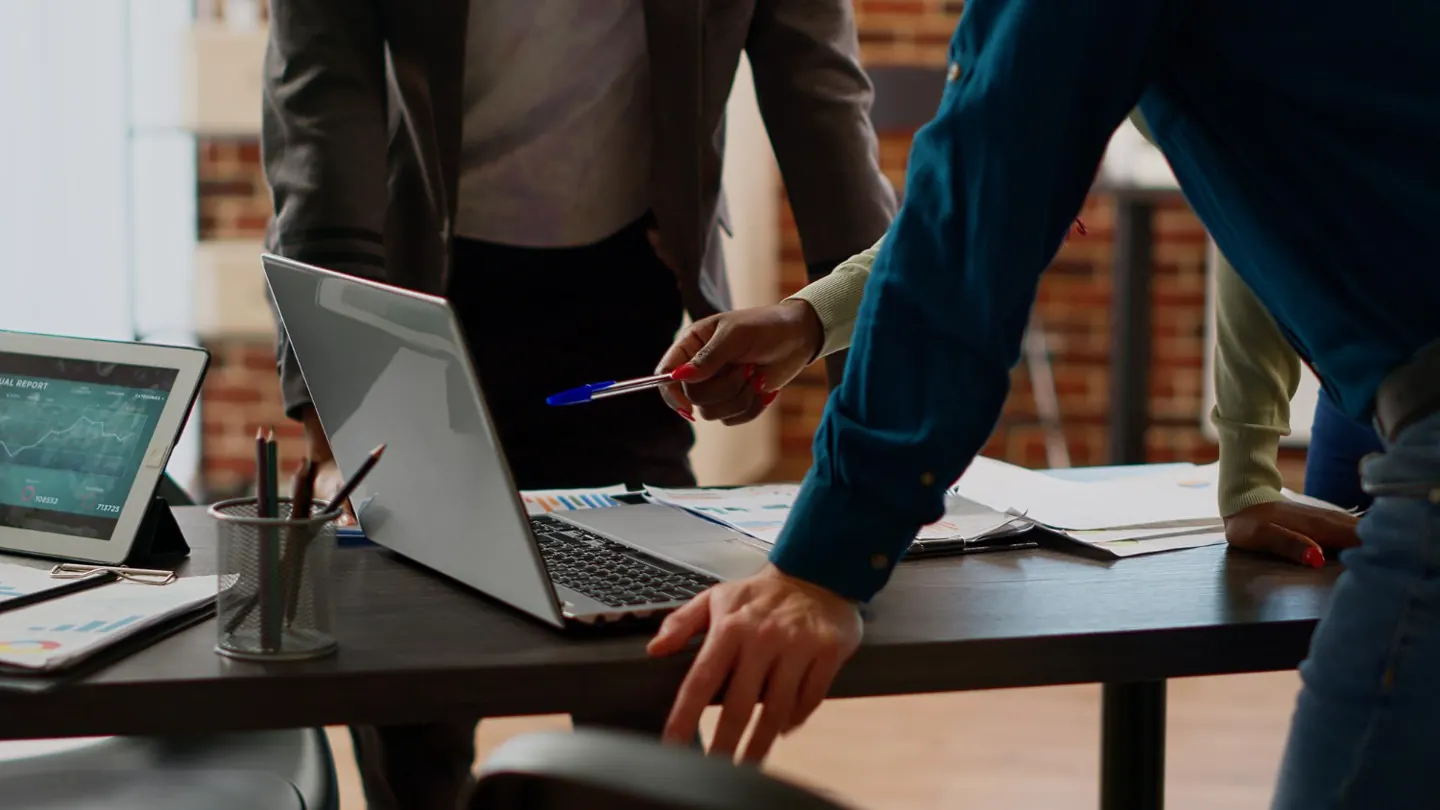 Business team reviewing contact and listing details
